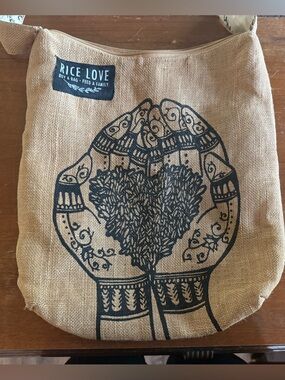 Rice Love Jute Crossbody Bag with Henna Heart Design